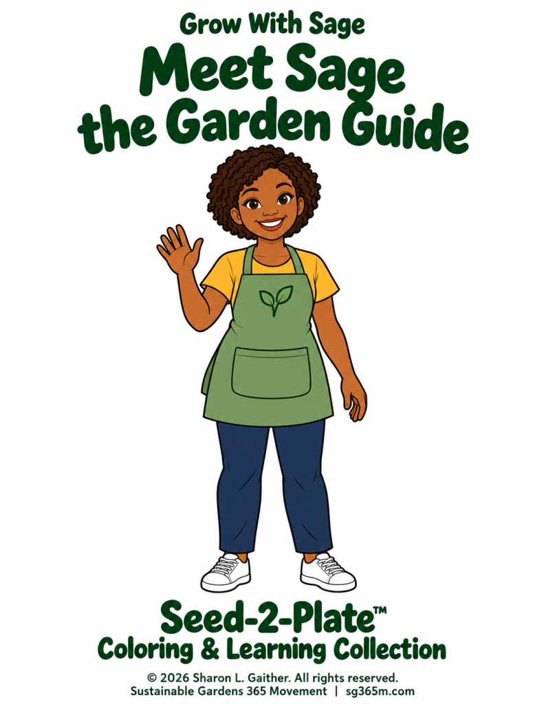Sage the Garden Guide welcomes children and families to explore indoor growing.